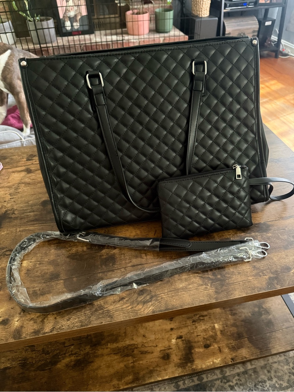 Black Tote Bag with Wristlet and Insulated Lunch Compartment